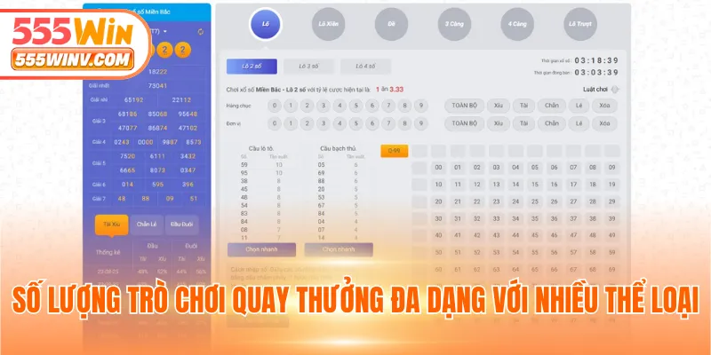 Số lượng trò chơi quay thưởng đa dạng với nhiều thể loại